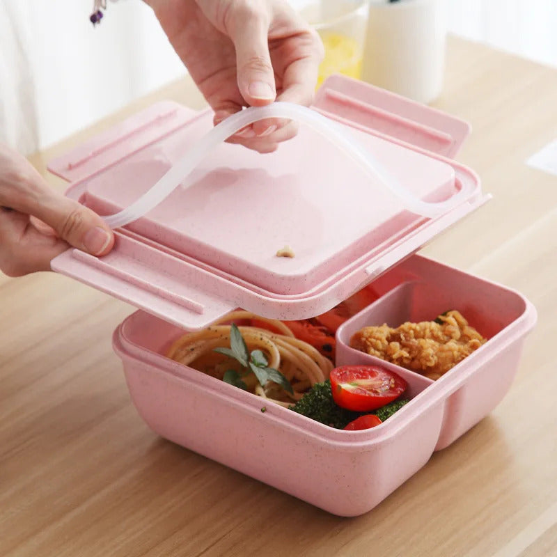 1100ML Lunch Box For Kids School Adults Office Wheat Straw Microwave Picnic Storage Portable Big Bento Box With Spoon Chopsticks