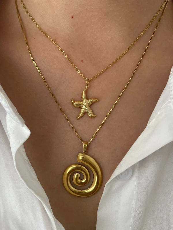 Peri'sbox New Fashion Starfish Hollow Vortex Spiral Pendant Necklace for Women 18K Gold Plated Tarnish Free Jewelry Gifts Summer