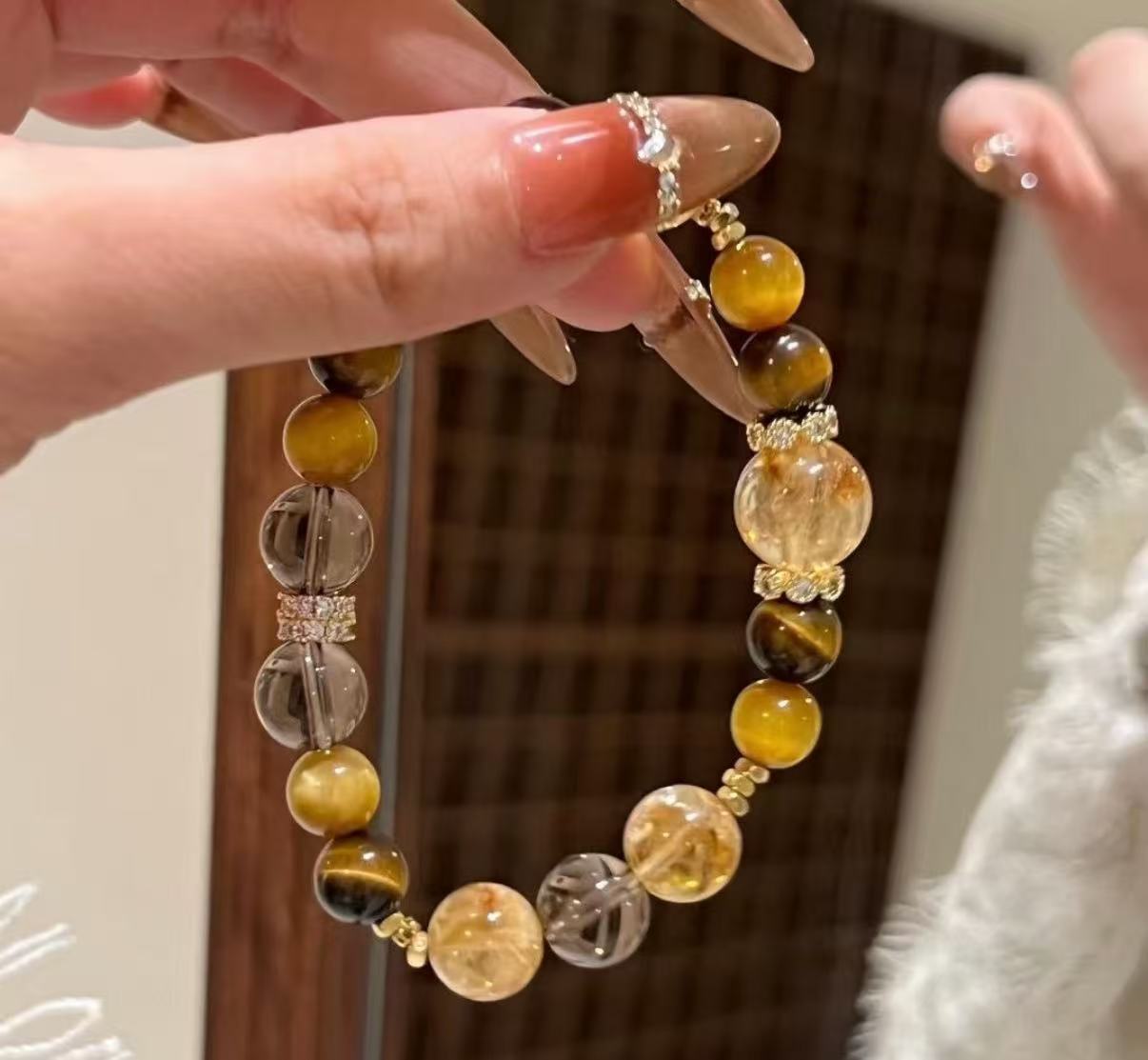 Jinba Big Comprehensive Natural Citrine Golden Tiger Eye Citrine Original Design Bracelet Citrine White Crystal Bracelet