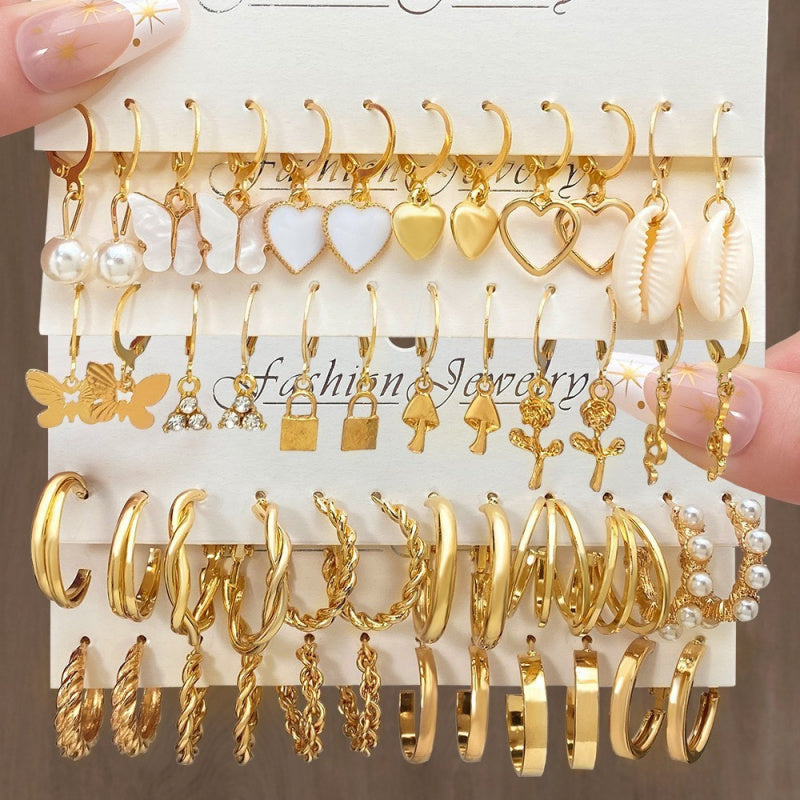 Fashion European and American style gold C chain earrings suit ladies temperament luxury high-end earrings