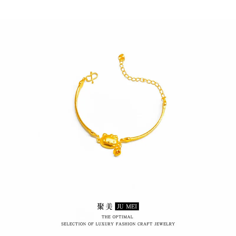 9999 24K real gold store same style gold women's bracelet sexy cat bell series party jewelry