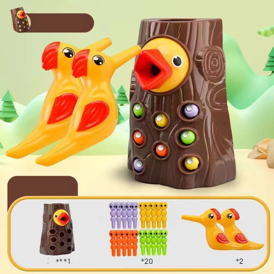 Montessori Educational Toys for Children Woodpecker Catch Worms Toy Toddler Kids Magnetic Games for Babi Development Busy Board