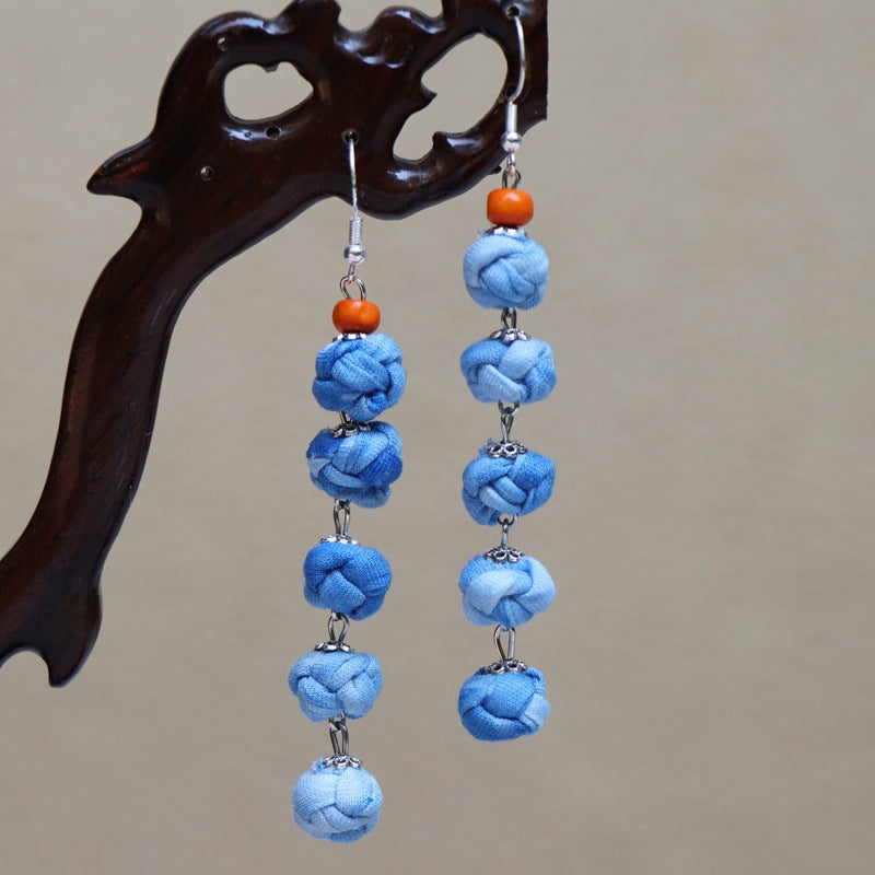 Ethnic style blue tie-dye earrings hand-woven tie-dye earrings travel companion gift