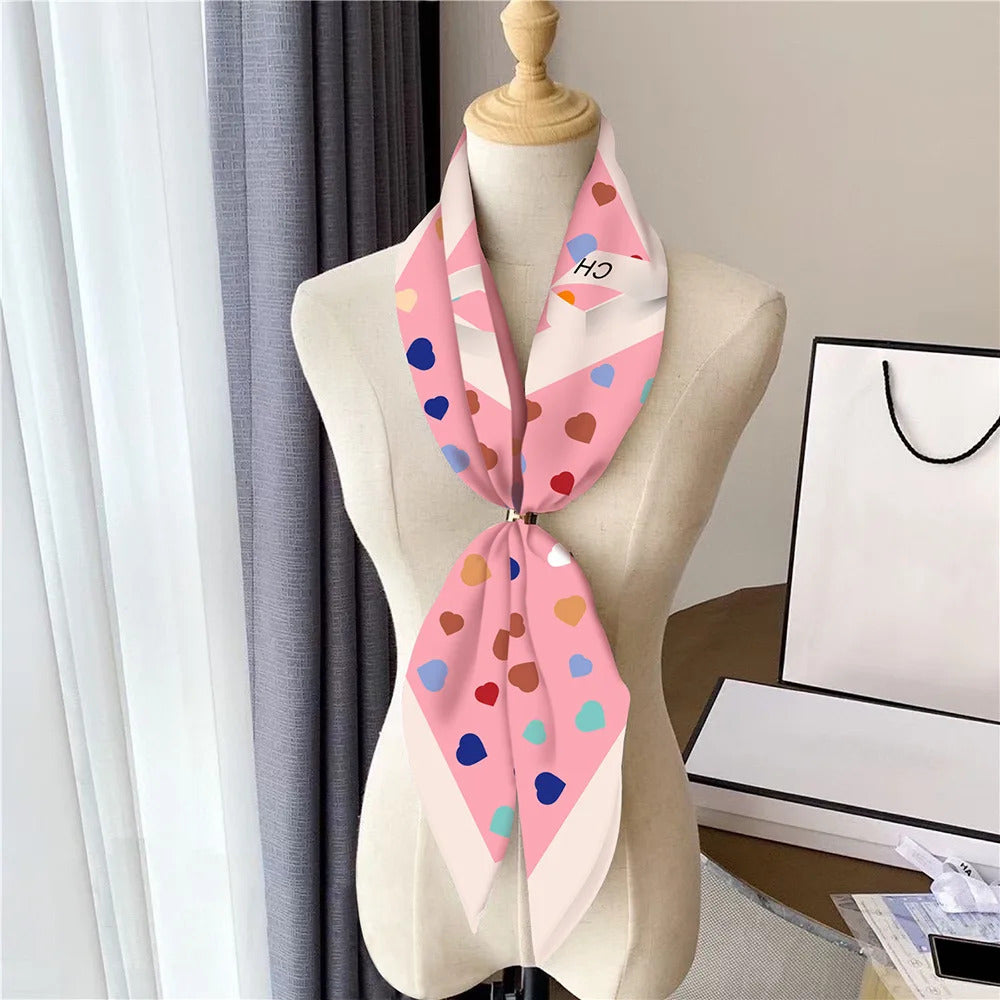 Fashion Graffiti Neckerchief Luxury Square Scarf for Women Silk Shawl Satin Hijab Wraps Hair Bands Headband Bandana Ribbon