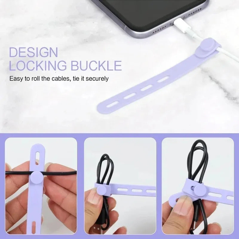 Silicone Cable Winder Charge Line Management Adjustable Straps Lock Cable Tie Straps for Home Office Reusable Data Wire Managers