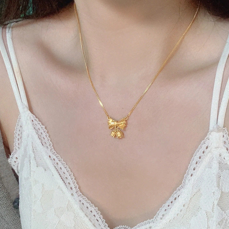 Princess on the Run Bowknot Lily of the Valley Necklace for Women 18K Gold High-End Design Sense Women's Clavicle Chain Non-Fading