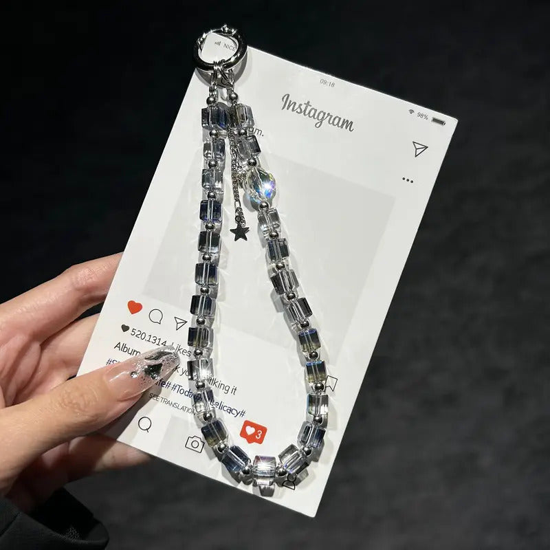 Glitter Diamond Short Mobile Phone Lanyard Sugar Crystal Beaded Mobile Phone Chain Phone Charm Cool Lanyard