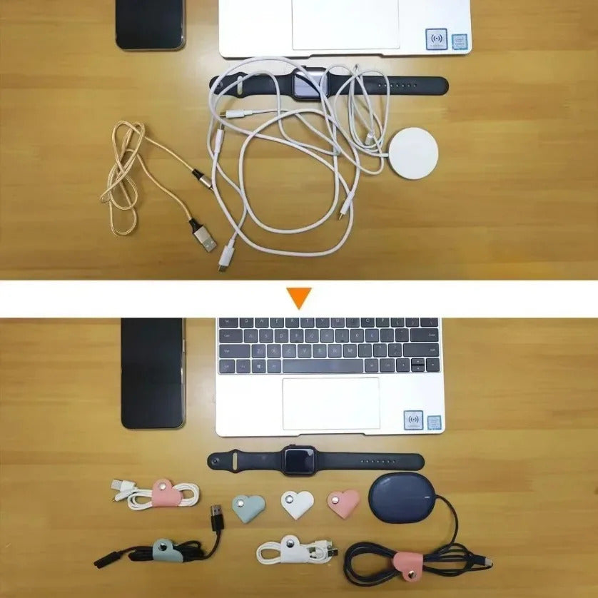 Multi-Color Cable Straps 10-Pack Multi-Color Heart-Shaped Faux Leather Cable Straps Cable Fixator Set for Headphone & Headset