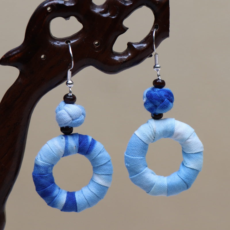 Ethnic style blue tie-dye earrings hand-woven tie-dye earrings travel companion gift