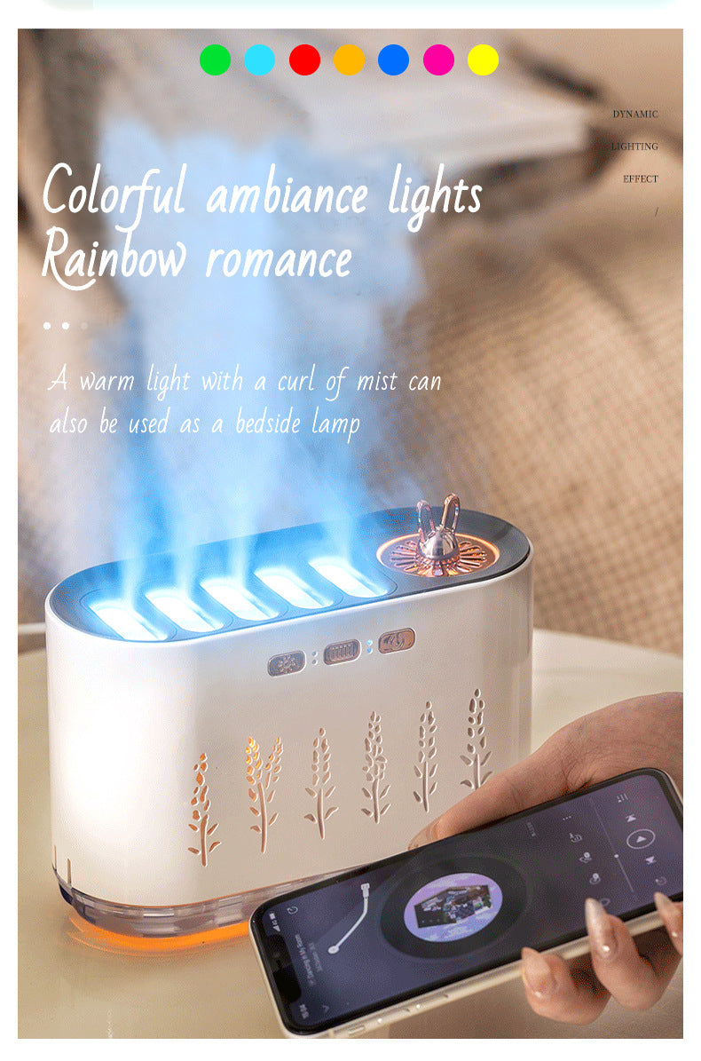 Air Humidifier for Home, Silent Bedroom Five-Hole Spray Aromatherapy, Creative Dynamic Colorful Sound-Controlled