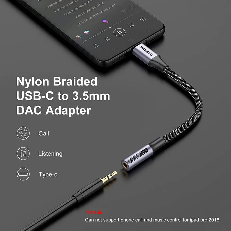 USB Type C to 3.5mm Jack Headphone USBC Earphone DAC Audio Adapter Cable for Samsung S23 Ultrta Xiaomi Oneplus 1+ Google Pixel 7