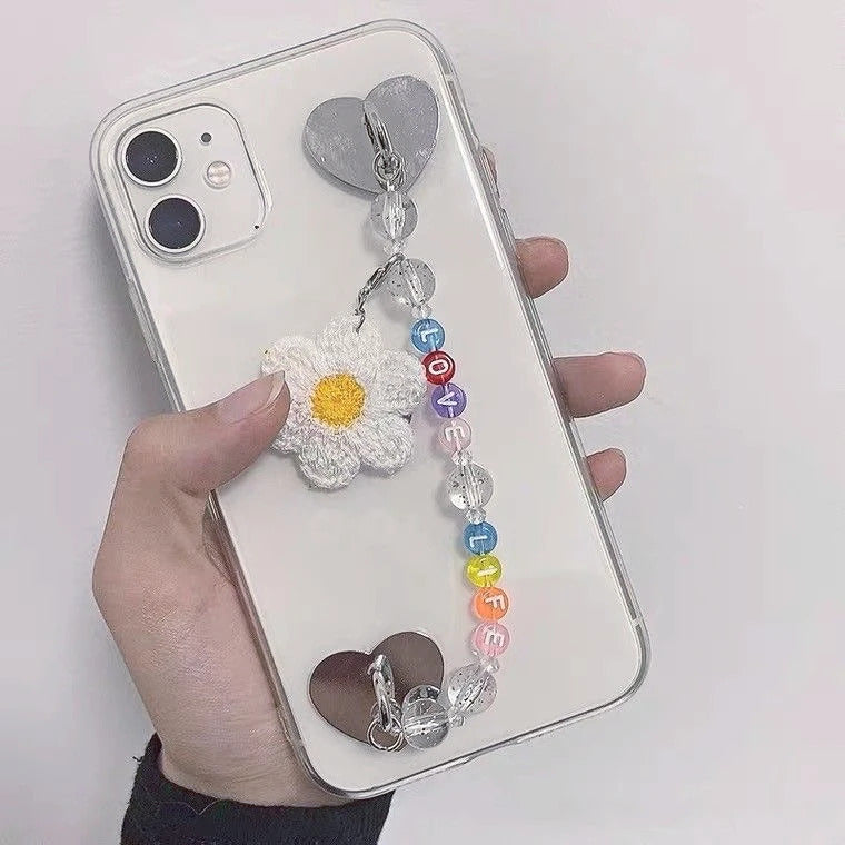 Kawaii Adhesive Metal Heart Phone Charm Holder Mobile Phone Case Finger Ring Stand Hook Buckle Clasp Bear Keychain Pearl pendant