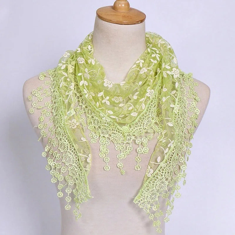 2023 New Floral Lace Triangle Scarf Tassel Shawl Female Classic Casual Transparent Breathable Scarves Sunscreen