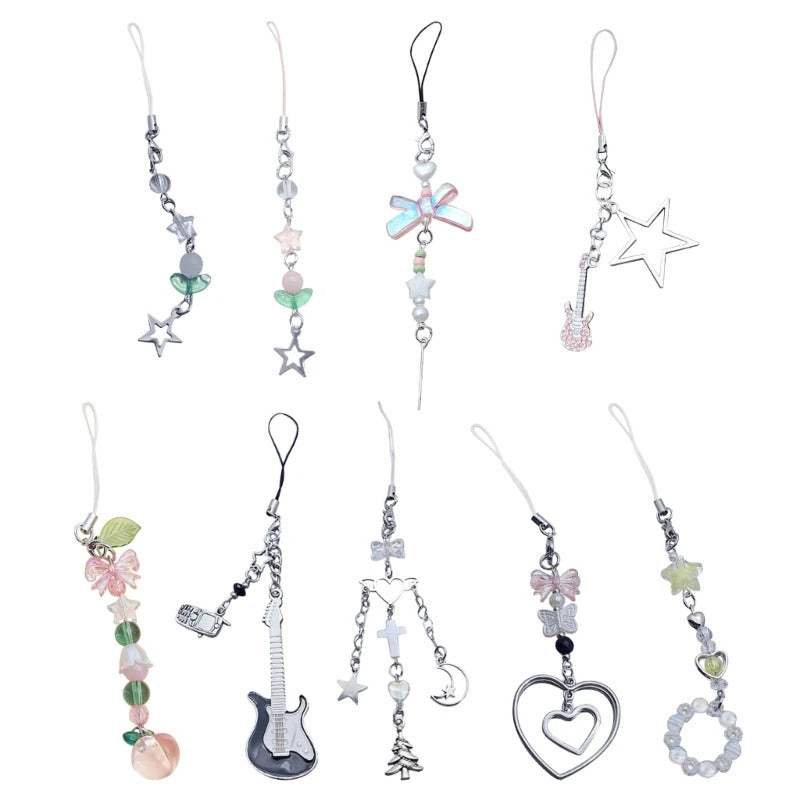 Stylish Phone Strap Trendy Phone Charm Portable Beaded Phone Chain Alloy Material Beads Phone Pendant for Girl and Women