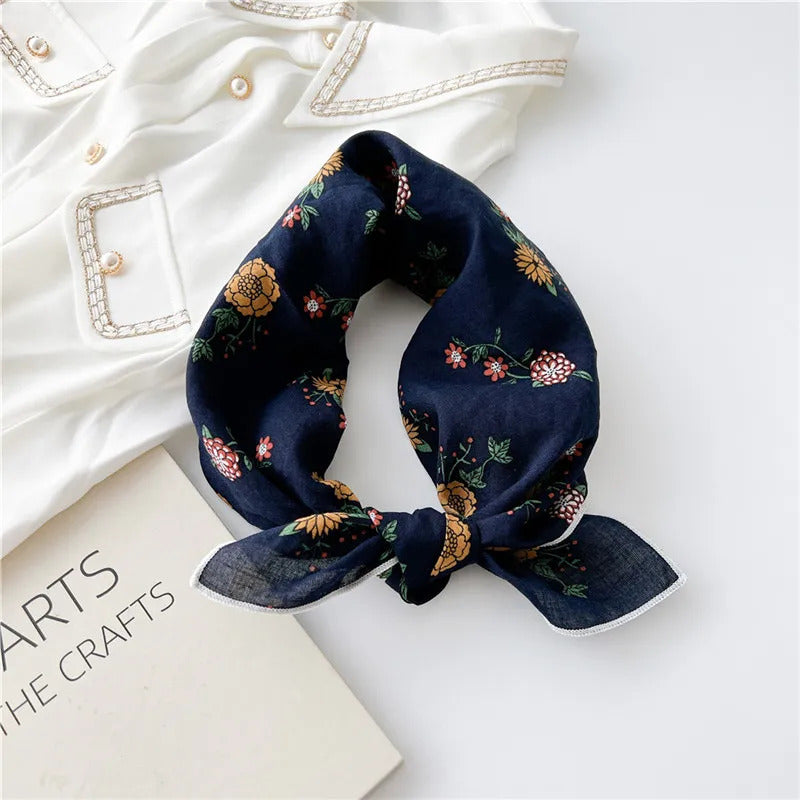Cotton Linen 55cm Square Scarf Women Kerchief Flower Print Geometric Neckerchief Scarves  Headwrap Bandanas Hairband Headbands