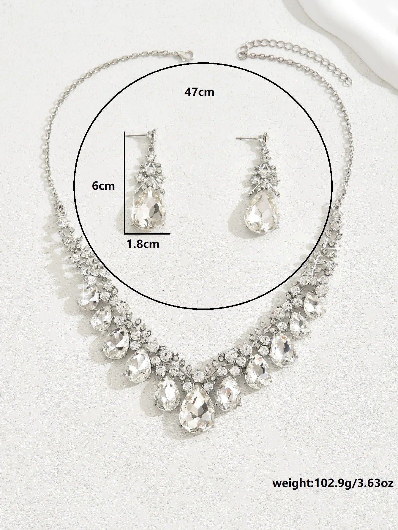 3PC Women's Fashion Trendy Charm Crystal Water Drop Necklace Earrings Jewelry Set Wedding Banquet Party Holiday Gift