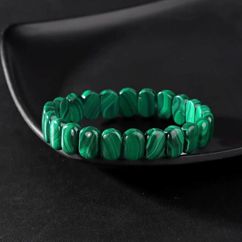 Natural Malachite Beads Bracelets for Women Men Oval Square Green Malachite Stone Chrysocolla Diabetes Relief Bracelet Jewelry