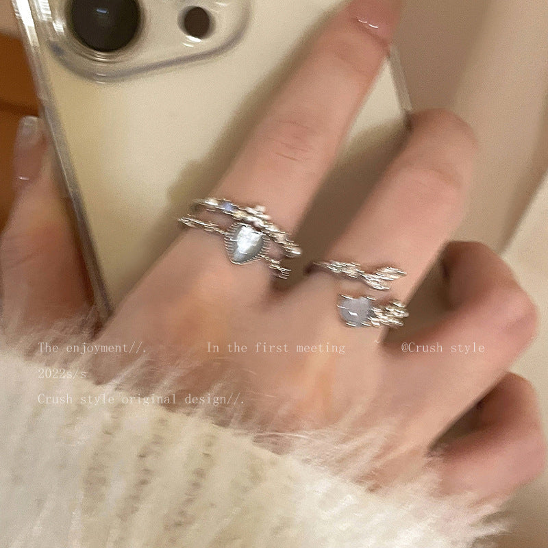 Navy Blue Love Moonlight Open-End Zircon Ring Female Light Luxury Minority Design Sense Index Finger Ring Temperament Adjustable Ring