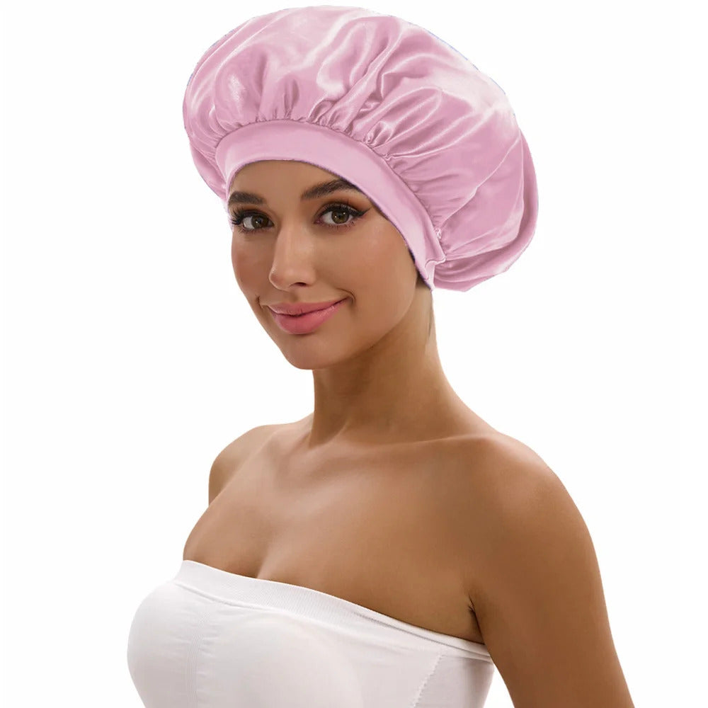 Satin Bonnet with a Wide Brim Perfect for Everyday Use During Showers.