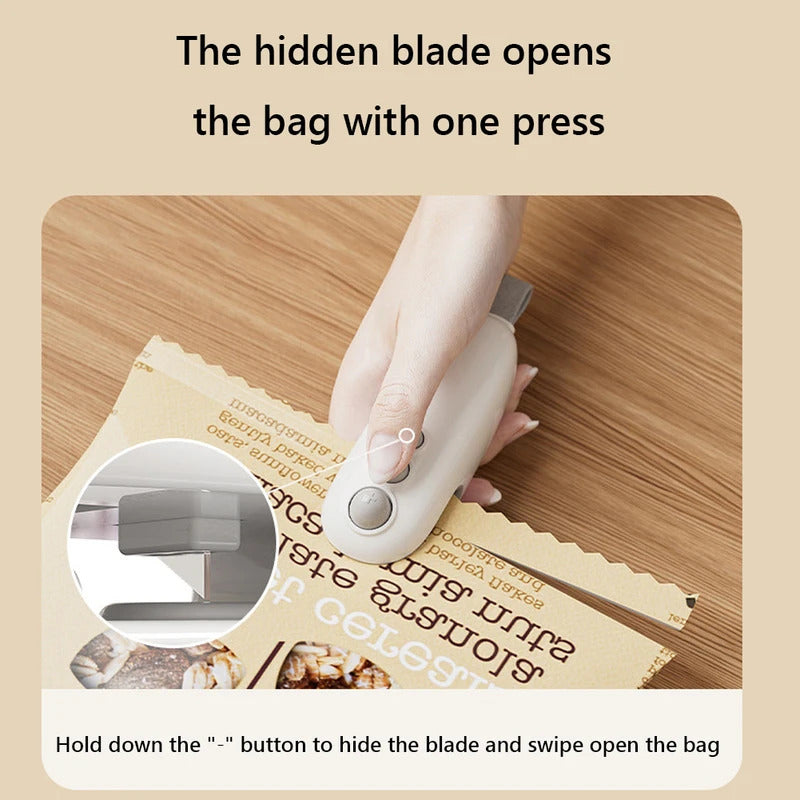 2pcs Mini Sealing Machine USB Rechargeable Heat Sealer Plastic Bag Heat Sealer for Home Travel 2 In 1Multi-function Kitchen Tool