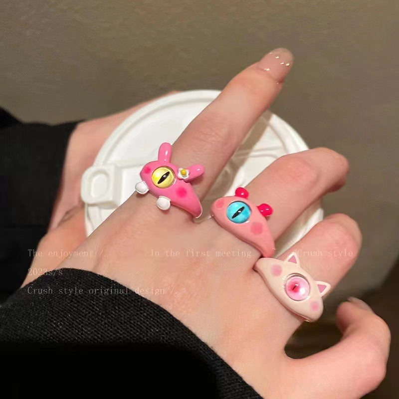 Funny Little Monster Ring Childlike Cute One-Eyed Ins Student Children Girlfriends Couple Gifting New