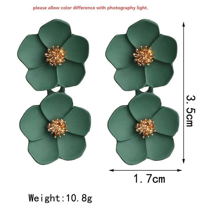 Korean New Double-layers Flower Drop Earrings for Ladies Exaggerated Women Floral Earrings Fashion Jewelry aretes de mujer