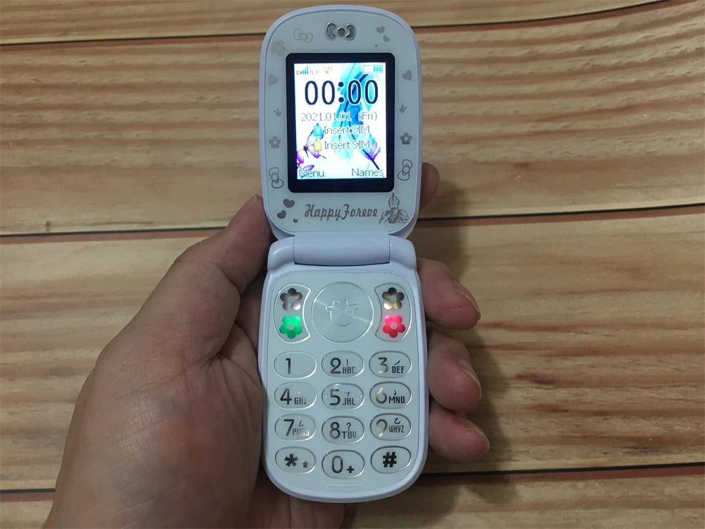 1.8 inch Screen Flip Mini Girl Cartoon Mobile Phone NO Camera Dual Card SIM LED Light Children Kids Cute Cover Style CellPhones