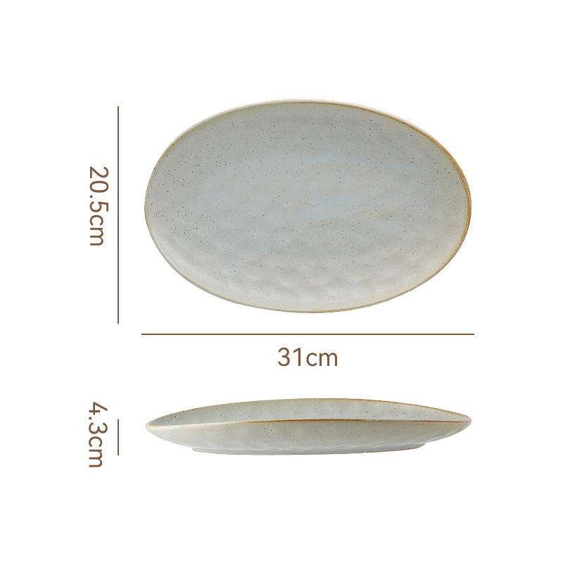 Vintage Coarse Pottery Oval Ceramic Long Plate Restaurant Home Large Capacity Personalized Fish Plate Sushi Pastry Dessert Display Plate