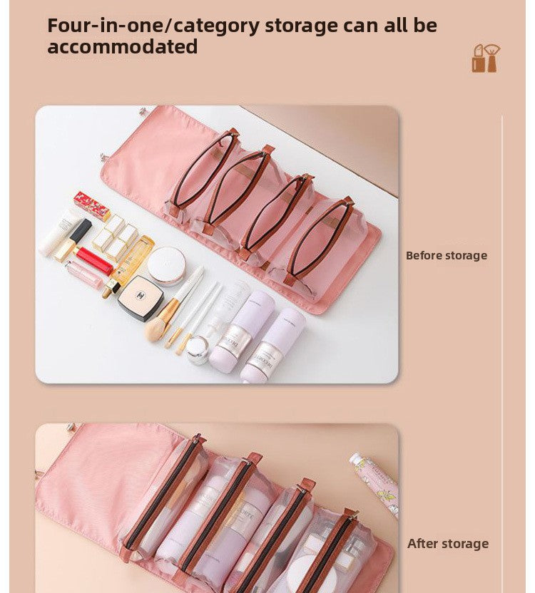 Detachable 4-in-1 Makeup Bag Multifunctional Simple Travel Handheld Foldable Travel Cosmetic Storage Toiletry Bag