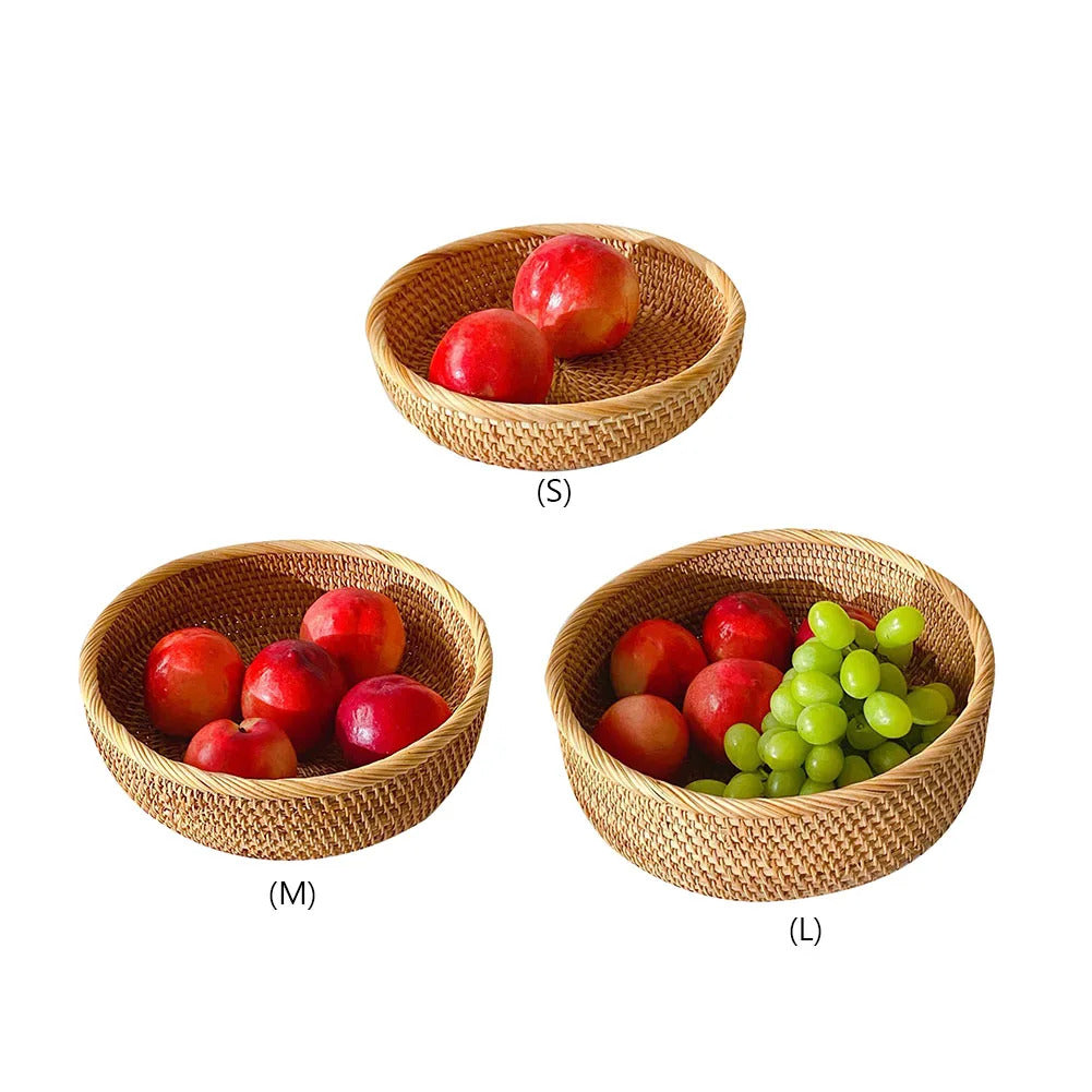 Hand-woven Flower Basket Food Storage Platters Natural Simplicity Rattan Storage Basket for Home Kitchen Storage Accessories