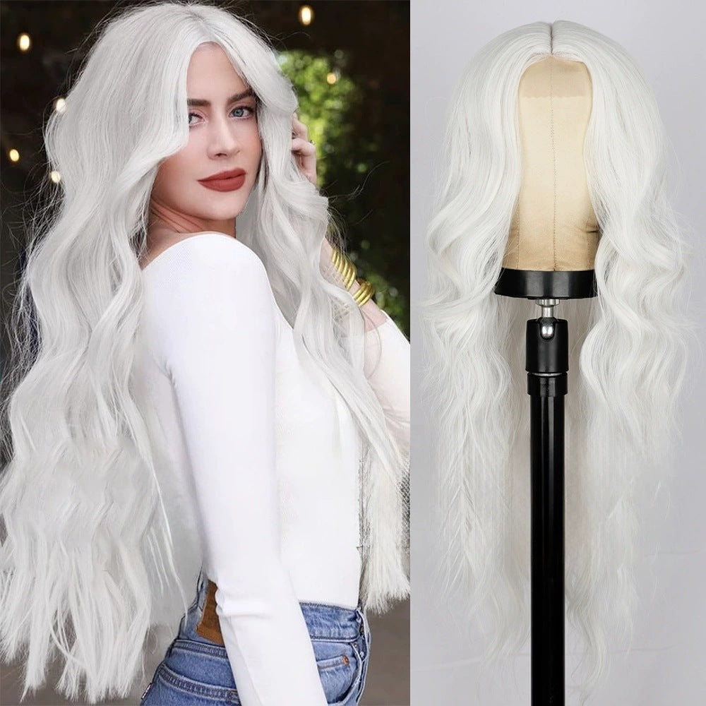 Xuchang European and American Style Wig for Women, Front Lace Wig, Middle Part, Small Lace, Highlighted Long Curly Hair, Synthetic Fiber Wig, Export Wigs
