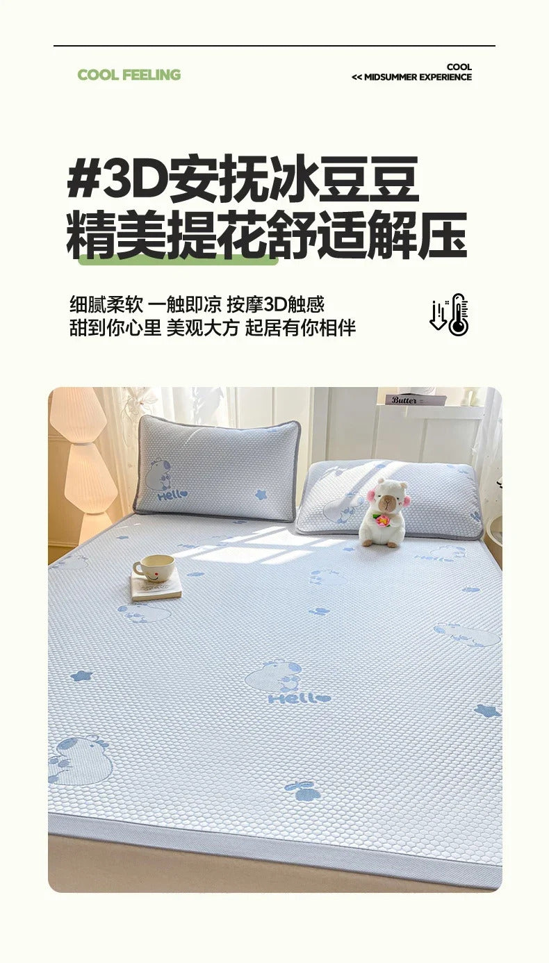 Capibara Summer Bed Mat Queen Soft Breathable Ice Bean Cooling Mat Coolness Summer Mat Cool Down Mattress Protector Pad Bedsheet