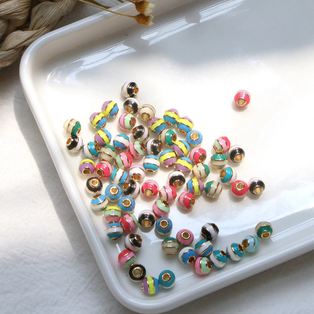 20PCS, Gold Plated Enamel Rondelle Spacer Beads Charms Loose Bead DIY Jewelry Making Necklace Bracelet Supplies