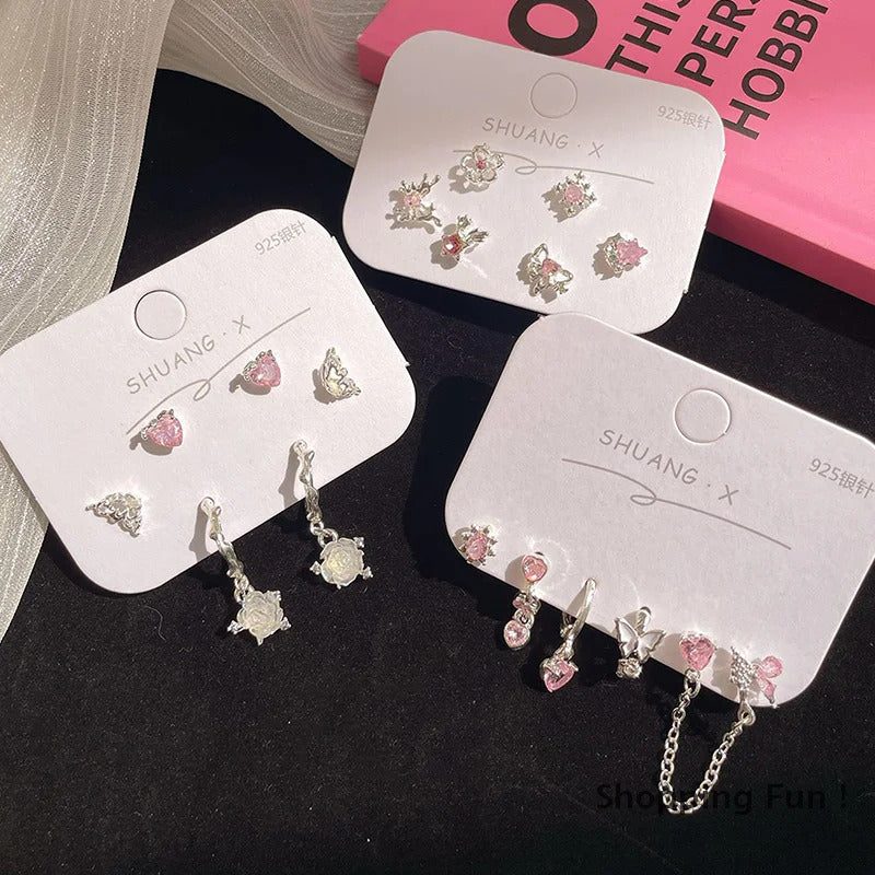 6Pcs Fashion Sweet Heart Stud Earrings For Women Girls Personality Fashion Temperament Earrings Jewelry Accessories Gifts-B2