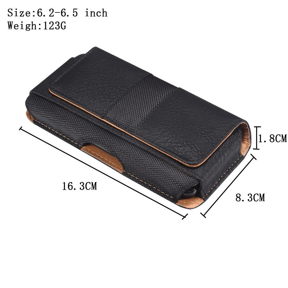 Universal Leather Mobile Phone Waist Bag For iPhone 15 14 13 12 Pro Max Samsung Huawei Xiaomi Men Belt Clip Cover With Card Slot
