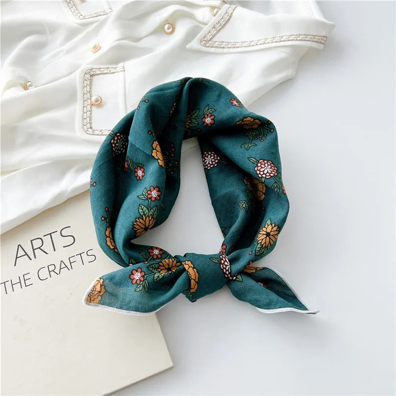 Cotton Linen 55cm Square Scarf Women Kerchief Flower Print Geometric Neckerchief Scarves  Headwrap Bandanas Hairband Headbands