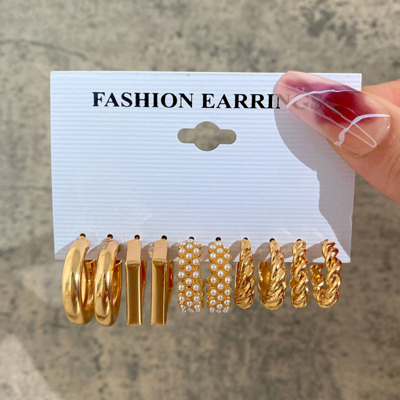Fashion European and American style gold C chain earrings suit ladies temperament luxury high-end earrings