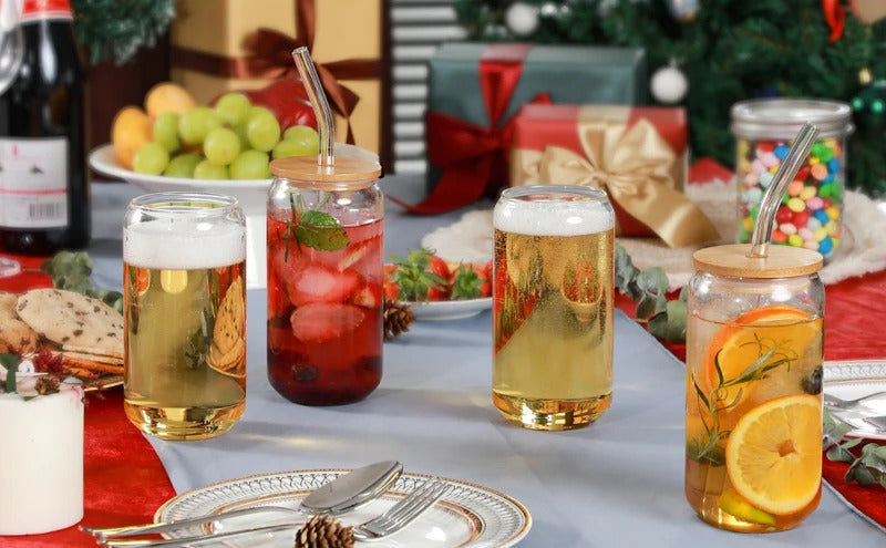 Leeseph Coffee Mug Glass Cup With Lid and Straw Transparent Coffee Tea Milk Juice Cold Drinking Cup Bar Kitchen Accessories