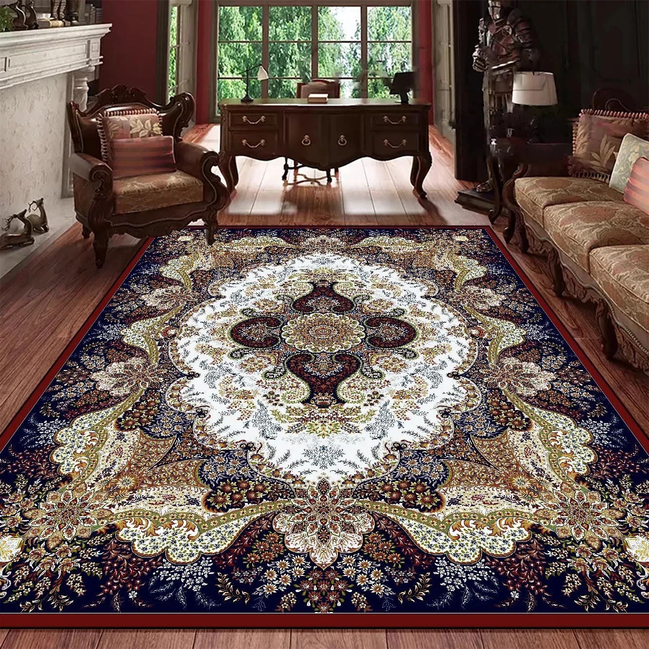 Vintage Bohemian High-end Luxury Carpet Retro Türkiye Persian Style Large Rug Classical Non Slip Washable Living Roon Floor Mat