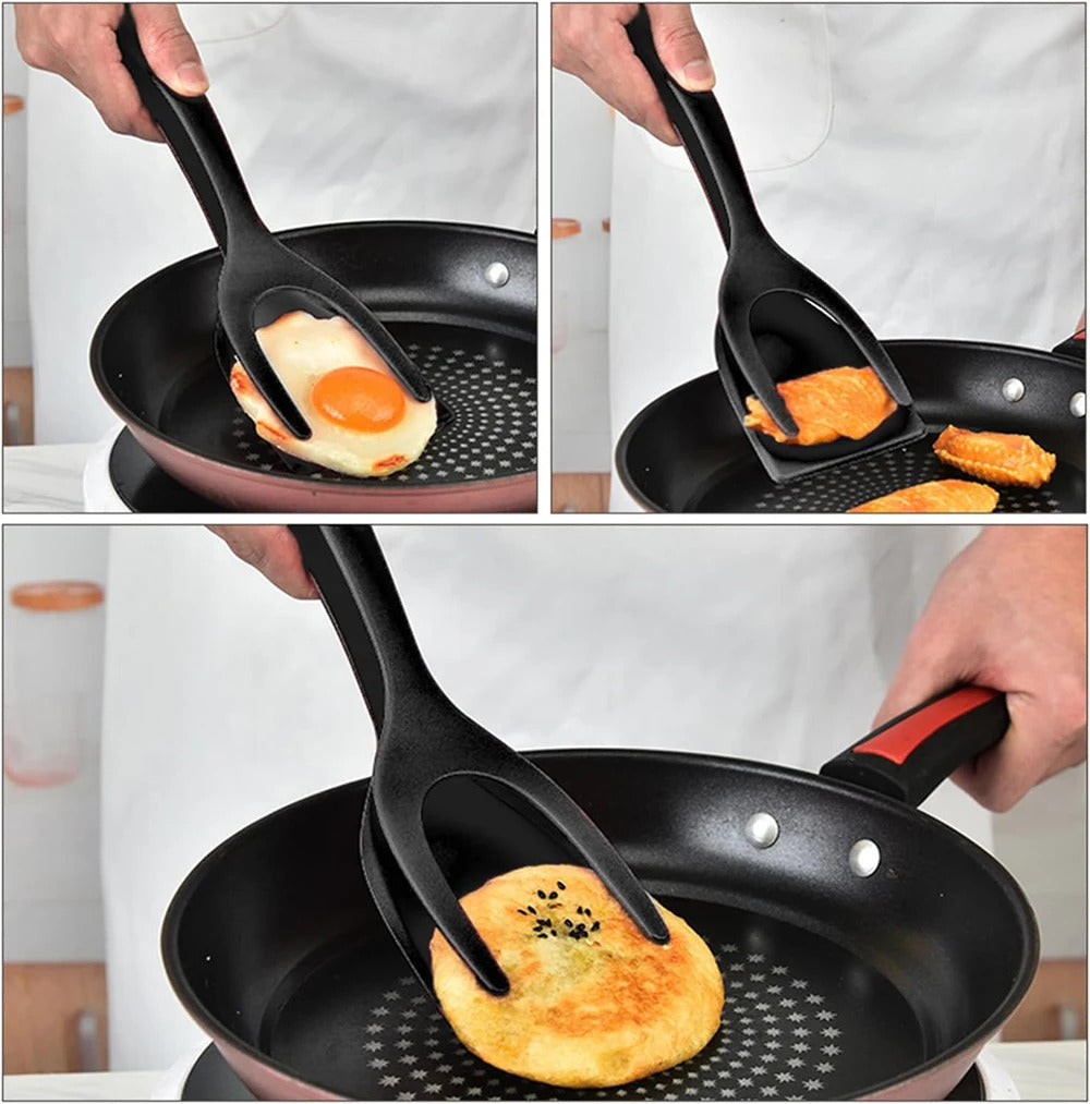 2 in 1 Grip Flip Spatula Clamp Egg Pancake Fish French Toast Omelette Making Non Stick Home Kitchen Cooking Turner Tool