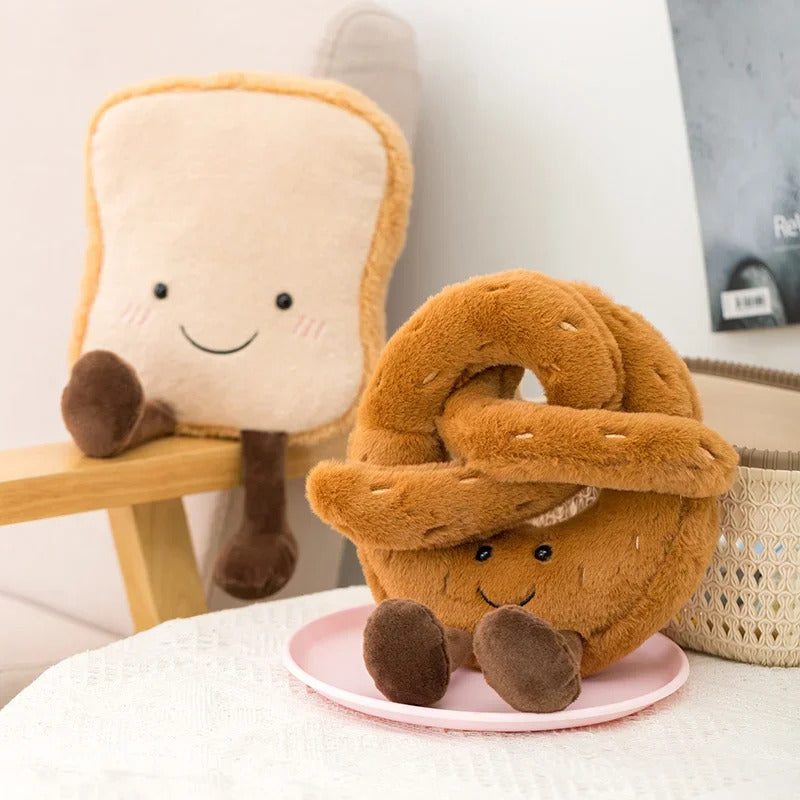 4 Size Cartoon Figure Pretzel Crossant Toast Bread Doll  Food Toy Stuffed Plush Decor Birthday Gifts