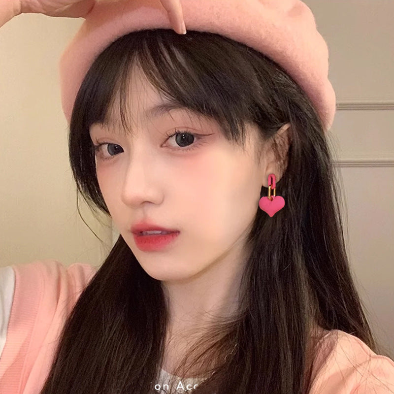 High-grade dopamine rose red earrings female niche design earrings net red pink earrings