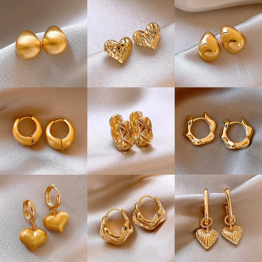 Simple Heart Circle Earrings Fashion Versatile Geometric Ear Clips Ear Studs Light Luxury High-end Feel Earrings for Women