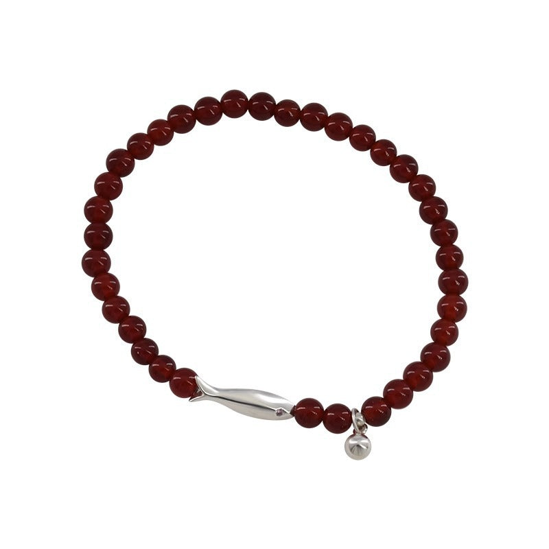 S925 Sterling Silver Fresh Style Red Agate Small Fish Bracelet for Women, Niche Design, Light Luxury, Versatile New Bracelet