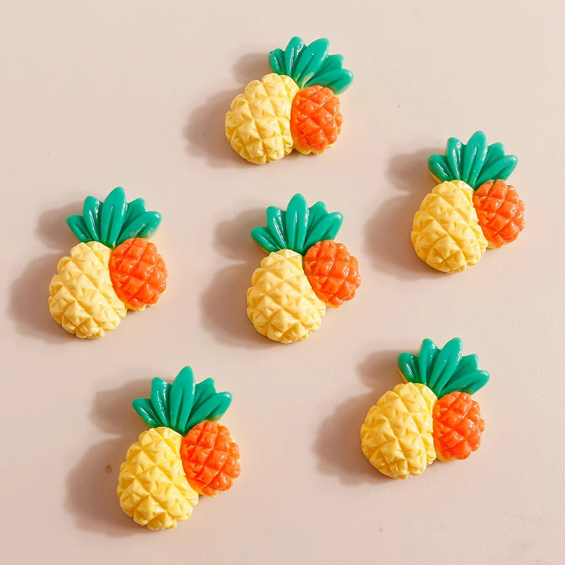 10pcs Mix Cute Mini Fruit Charms Pear Cherry Pineapple Peach Avocado Flat Back Resin Cabochons Scrapbook DIY Jewelry Accessories