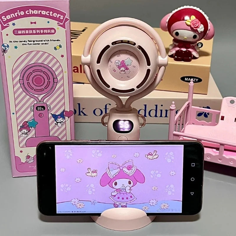 10000 Ma Sanrio Usb Folding Handheld Mini Fan Kuromi Pachacco Portable Hanging Neck Fan Bladeless Ultra-quiet Strong Breeze Fans