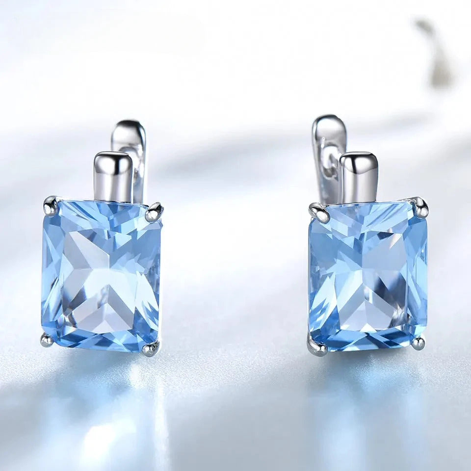 925 Sterling Silver  Sky Blue Topaz Gemstone Clip On Earrings  Solid  For Women Party  Birthday  Fashion Fine Jewelry Gift