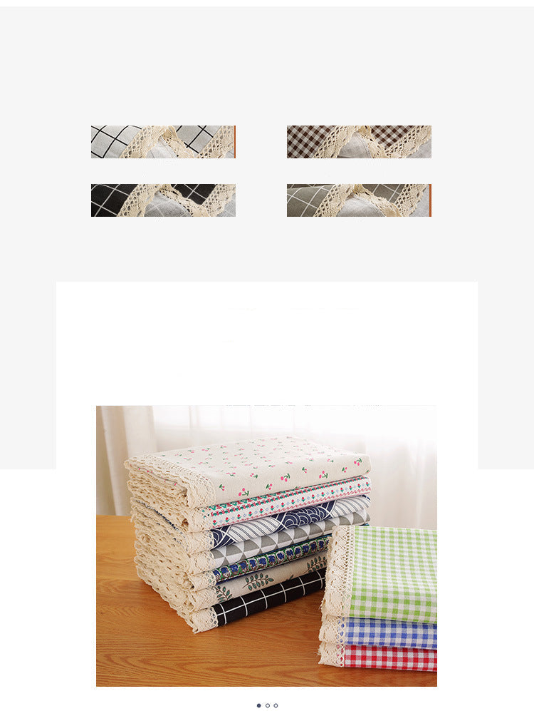 Fresh Cotton and Linen Plaid Tablecloth Coffee Table Dining Table Kindergarten Student Lace Cloth Art Square Picnic Tablecloth