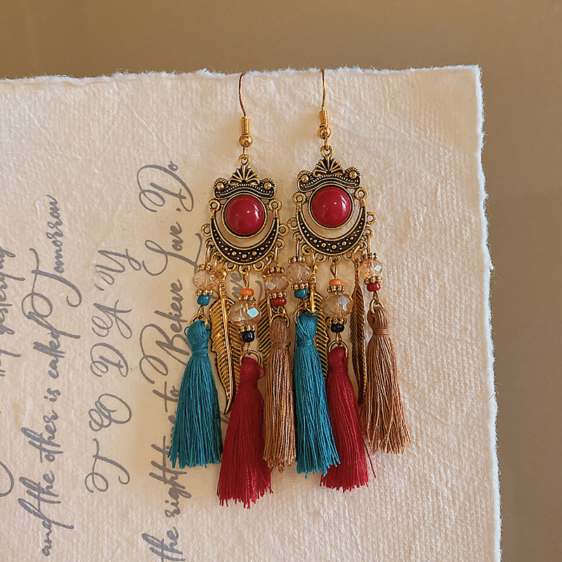 Bohemian Style Earrings Chinese Retro Style Niche Light Luxury Ear Drops Ear Hooks Vacation Style Earrings for Women