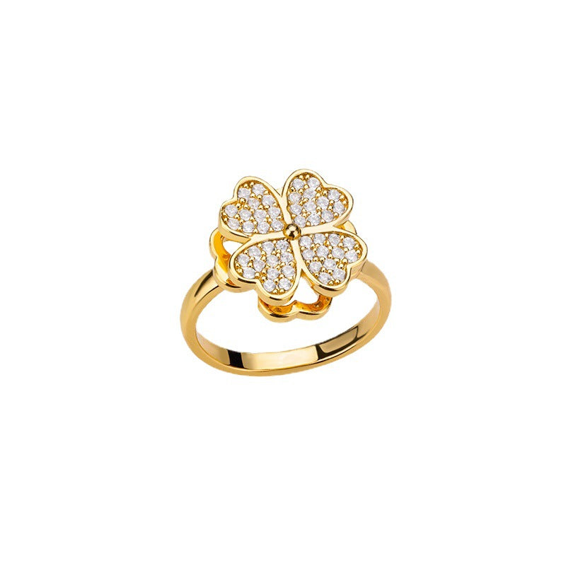 New Rotatable Zircon Flower Open Ring for Women, Unique Design Stress Relief Ring Wholesale
